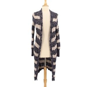 Free People Striped Cardigan Medium Free Spirit Navy & Oatmeal Open Front BOHO